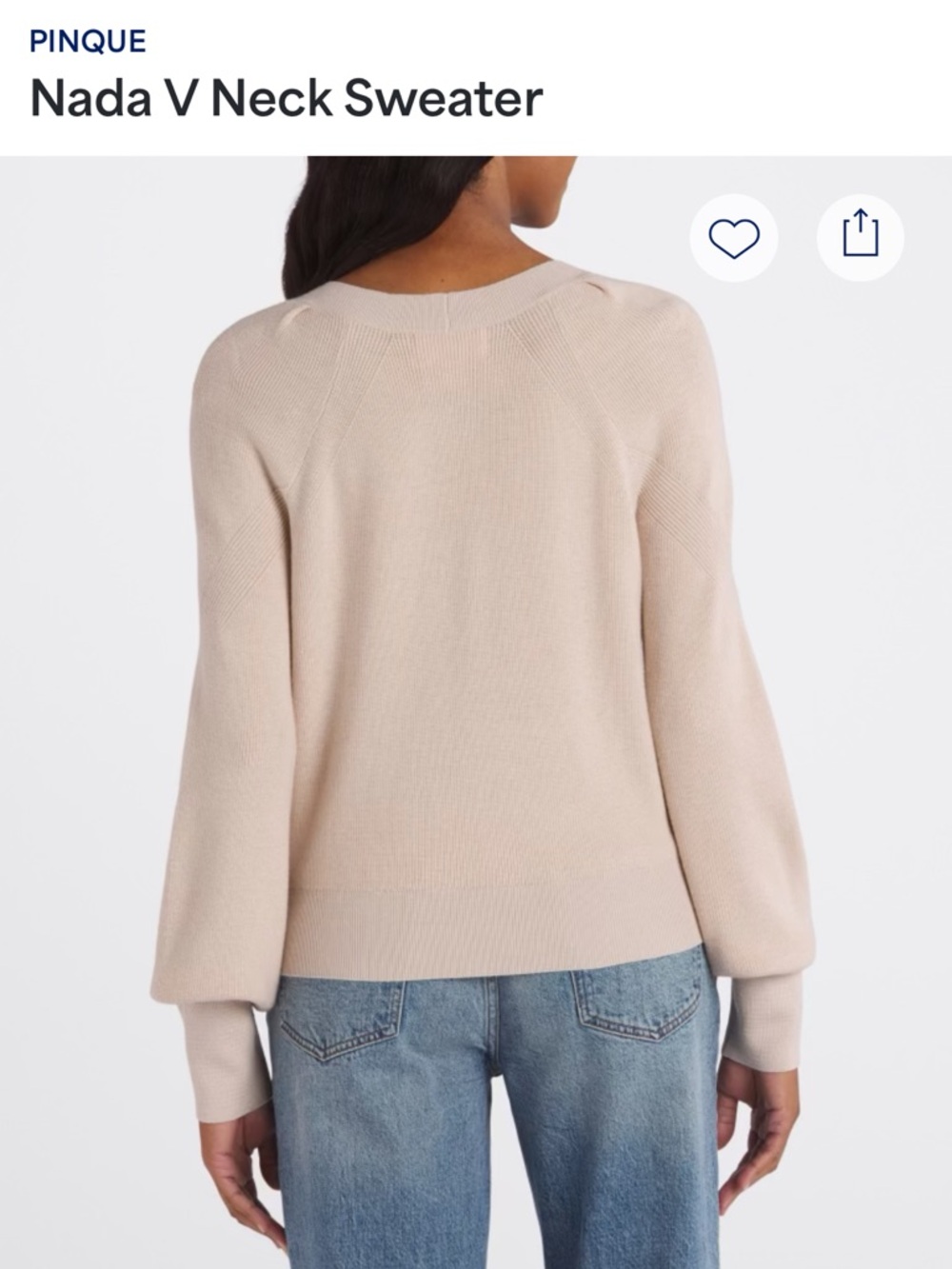 Women’s V-Neck Knit Sweater - Beige - PINQUE - Picture 4 of 8